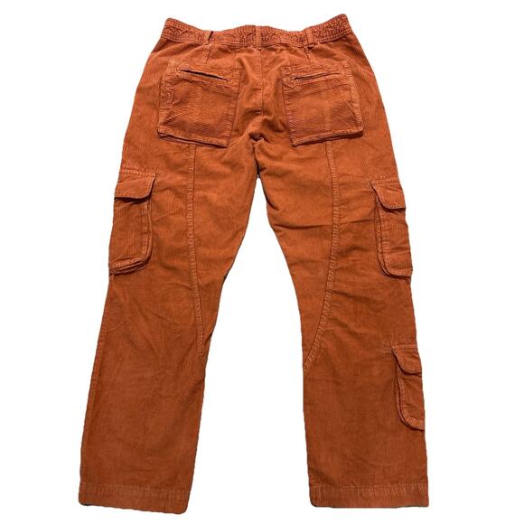 Free People L Tahiti Corduroy Cargo Pants Rust Orange Utility Pockets - Picture 9 of 9
